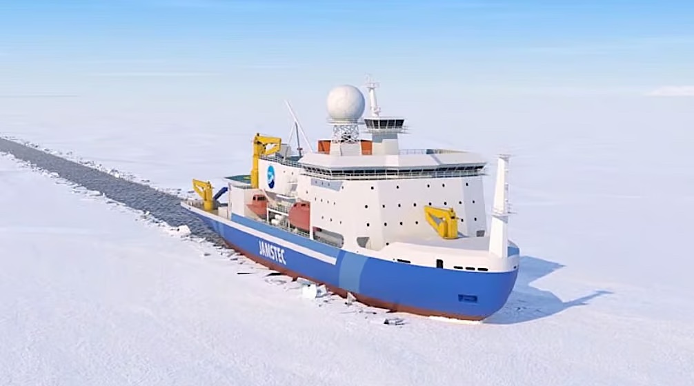 128-метровая платформа Mirai II станет первым научно-исследовательским ледоколом Японии, который в 2027 году доберется до Северного полюса
