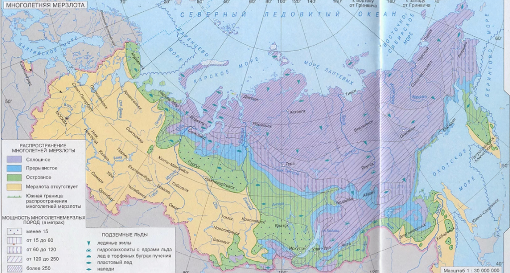 Многолетняя мерзлота на карте России